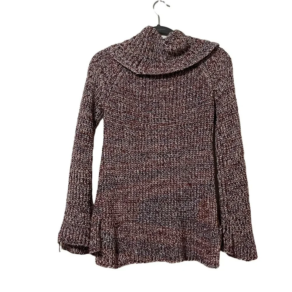 Knox Rose size L maroon variegated shawl collar lace up arms bell LS sweater - Picture 6 of 11